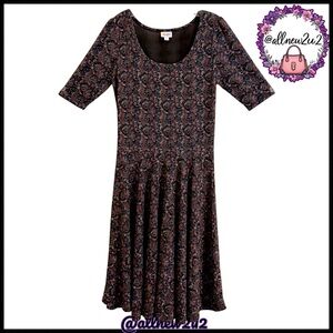 • New LuLaRoe Nicole Deep Teal Green Paisley Midi Dress Size L Fit & Flare Tags